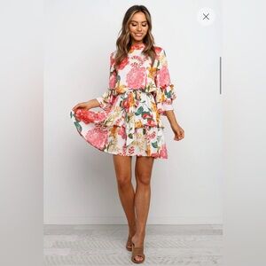 Petal & Pup Peta Floral Ruffle Feminine Rayon White Mini Dress